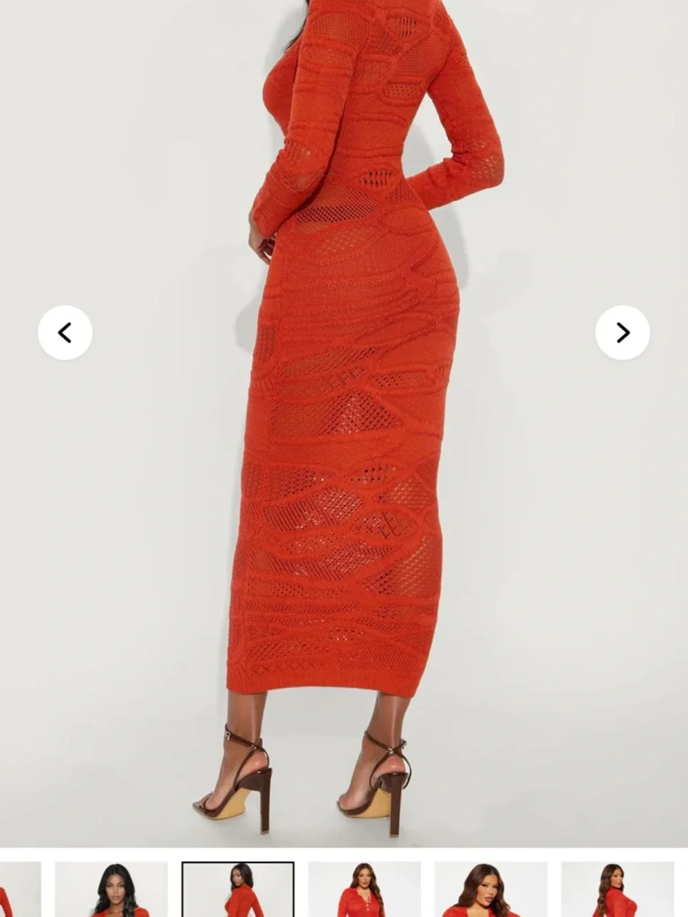 Fashion Nova Red Crochet Long Sleeve Maxi Dress - Picture 2 of 3